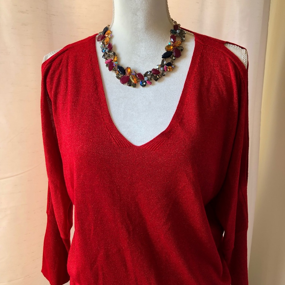 Red V-Necked  Shimmering Sweater